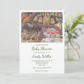 Invitation Baby shower d'animaux de bois de champignons migno (Debout devant)