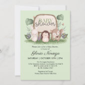 Invitation Baby shower d'animaux de bois de verdure moderne (Devant)