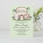 Invitation Baby shower d'animaux de bois de verdure moderne (Debout devant)