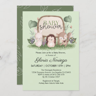 Invitation Baby shower d'animaux de bois de verdure moderne