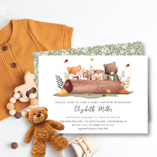 Invitation Baby shower d'animaux de bois doux