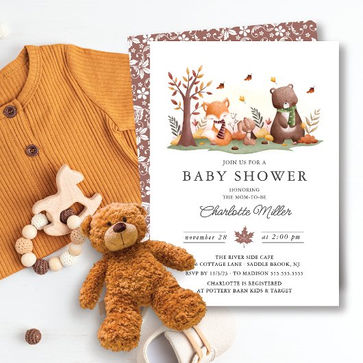 Invitation Baby shower d'animaux de bois doux