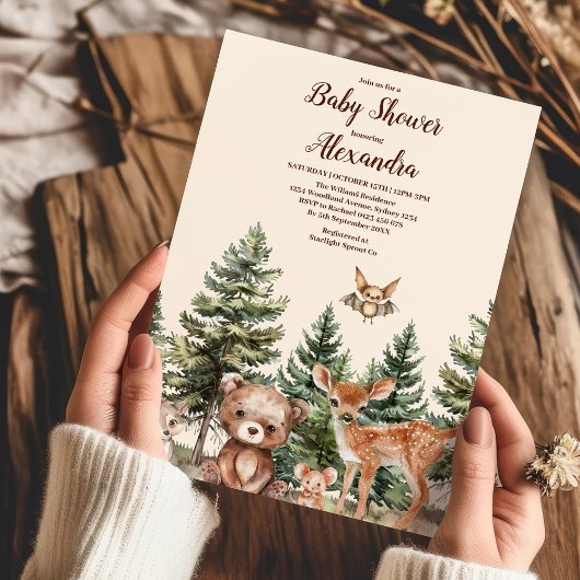 Invitation Baby shower d'animaux de bois doux