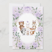 Invitation Baby shower d'animaux de bois floraux pourpres (Dos)