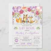 Invitation Baby shower d'animaux de bois floraux violets Invi (Devant)