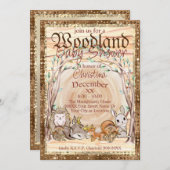 Invitation Baby shower d'animaux de bois glamour (Devant / Derrière)