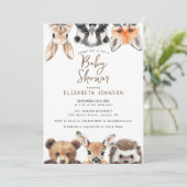 Invitation Baby shower d'animaux de bois mignons (Debout devant)