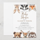 Invitation Baby shower d'animaux de bois mignons (Devant / Derrière)