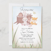 Invitation Baby shower d'animaux de bois mignons (Devant)
