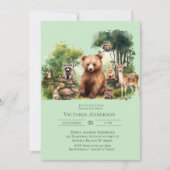 Invitation Baby shower d'animaux de bois mignons (Devant)