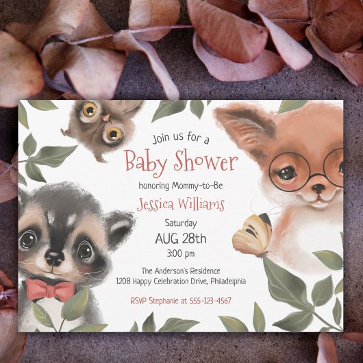 Invitation Baby shower d'animaux de bois mignons