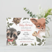 Invitation Baby shower d'animaux de bois mignons (Debout devant)