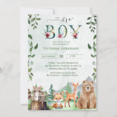 Invitation Baby shower d'animaux de bois mignons Boy (Devant)