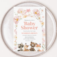 Baby shower d'animaux de bois rose floral