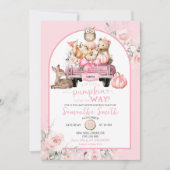 Invitation Baby shower d'animaux de bois rose petit Citrouill (Devant)