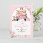 Invitation Baby shower d'animaux de bois rose petit Citrouill (Debout devant)