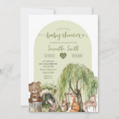 Invitation Baby shower d'animaux de bois vert Sage (Devant)