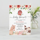 Invitation Baby shower d'animaux de ferme à plaid rouge (Debout devant)