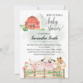 Invitation Baby shower d'animaux de ferme aquarelle pour bébé (Devant)