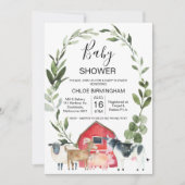 Invitation Baby shower d'animaux de ferme de la ferme Red Bar (Devant)