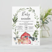Invitation Baby shower d'animaux de ferme de la ferme Red Bar (Debout devant)