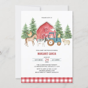 Invitation Baby shower d'animaux de ferme Red Barnyard
