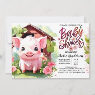 Invitation Baby shower d'animaux de ferme rose