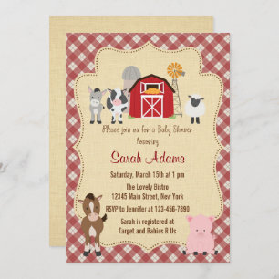 Invitation Baby shower d'animaux de ferme Rustic