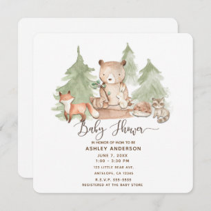 Invitation Baby shower d'animaux de forêt de région boisée