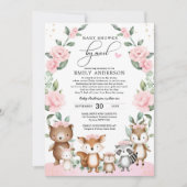 Invitation Baby shower d'animaux de forêt rose pâle (Devant)