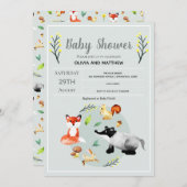 Invitation Baby shower d'animaux de forêt rustique (Devant / Derrière)