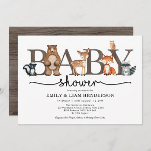 Invitation Baby shower d'animaux de forêt rustique