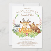 Invitation Baby shower d'animaux de forêt rustique doux (Devant)