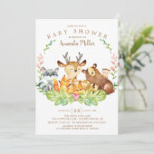 Invitation Baby shower d'animaux de forêt rustique doux (Debout devant)