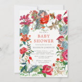 Invitation baby shower d'animaux de jardin rose à fleurs (Devant)