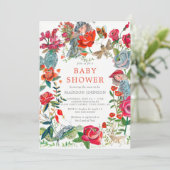 Invitation baby shower d'animaux de jardin rose à fleurs (Debout devant)