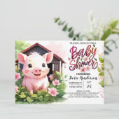 Invitation Baby shower d'animaux de la ferme de cochons flora (Debout devant)