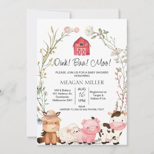 Invitation Baby shower d'animaux de la ferme de germes Fleur  (Devant)