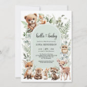 Invitation Baby shower d'animaux de la forêt à Sage (Devant)