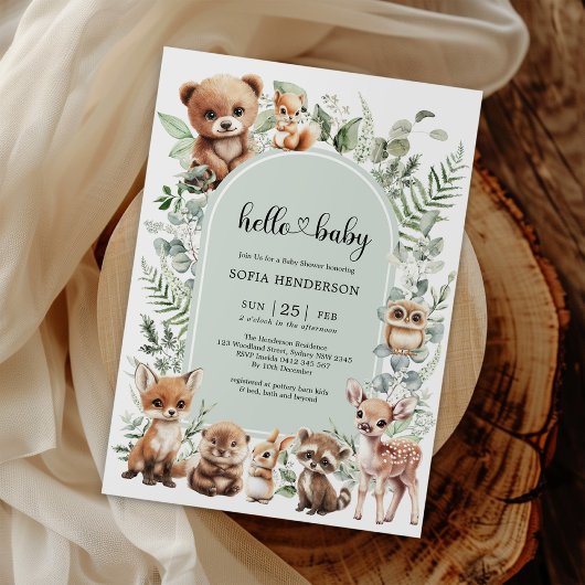 Invitation Baby shower d'animaux de la forêt à Sage