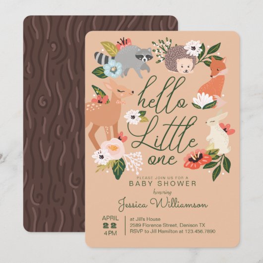Invitation Baby shower d'animaux de la forêt boisée mignonne (Devant / Derrière)
