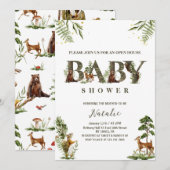 Invitation baby shower d'animaux de la forêt de la maison ouv (Devant / Derrière)