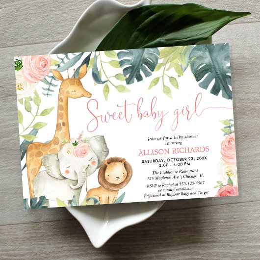 Invitation Baby shower d'animaux de la jungle de bébé douce f