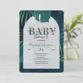 Invitation Baby shower d'animaux de la jungle Feuille de palm (Debout devant)