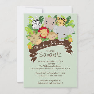 Invitation Baby shower d'animaux de la Jungle moderne