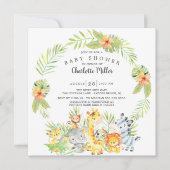 Invitation Baby shower d'animaux de la jungle neutre (Devant)