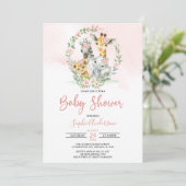 Invitation Baby shower d'animaux de la Jungle rose Floral (Debout devant)