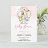 Invitation Baby shower d'animaux de la Jungle rose Floral (Debout devant)