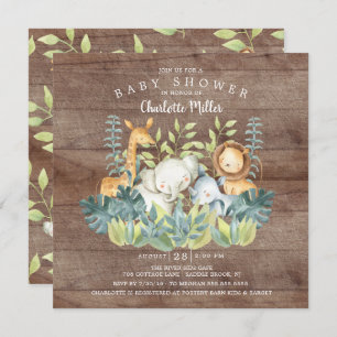 Invitation Baby shower d'animaux de la jungle rustique
