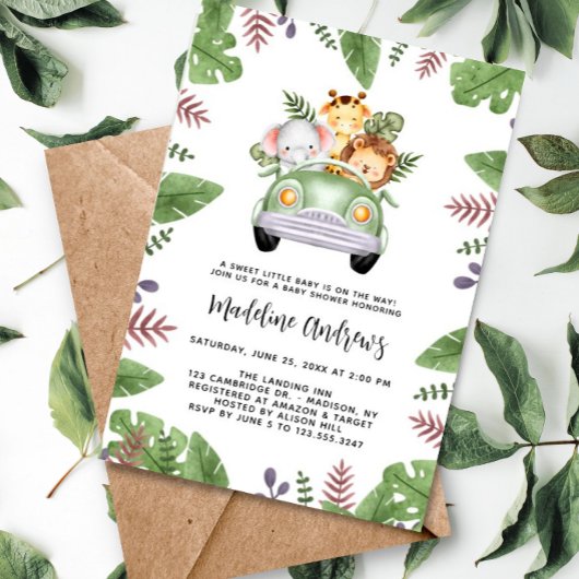 Invitation Baby shower d'animaux de la Jungle Safari